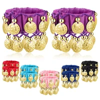 1 pair belly dance wrist ankle cuffs bracelets chiffon gold coin belly dance costume accessory valentines day gift jewelry girl