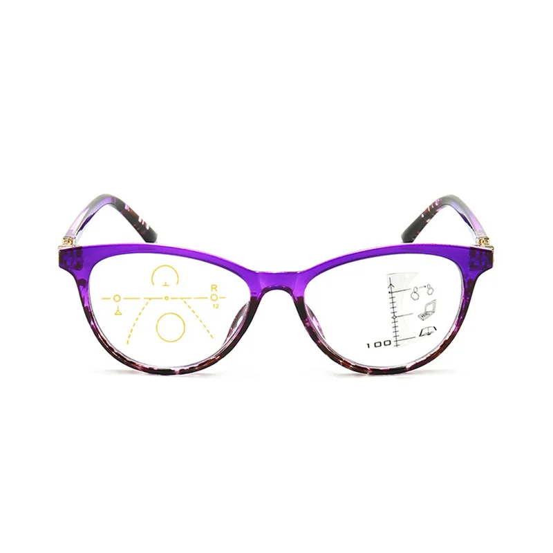Purple Мода кошачий глаз прогрессивные Мультифокальные очки для чтения для женщин высокое качество синий светильник Блокировка дальнозоркости очки для женщин - Цвет оправы: Purple