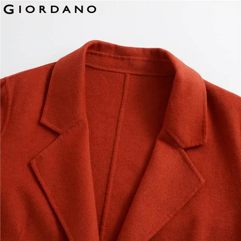 Женское шерстяное пальто Giordano однотонное трикотажное на одной пуговице с