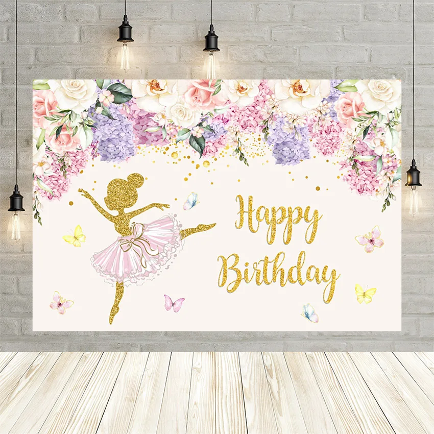 Фон Mehofond для дня рождения с изображением Золотой балерины девушки Красочный цветочный фон для фотосъемки Декор фотообои фотозона