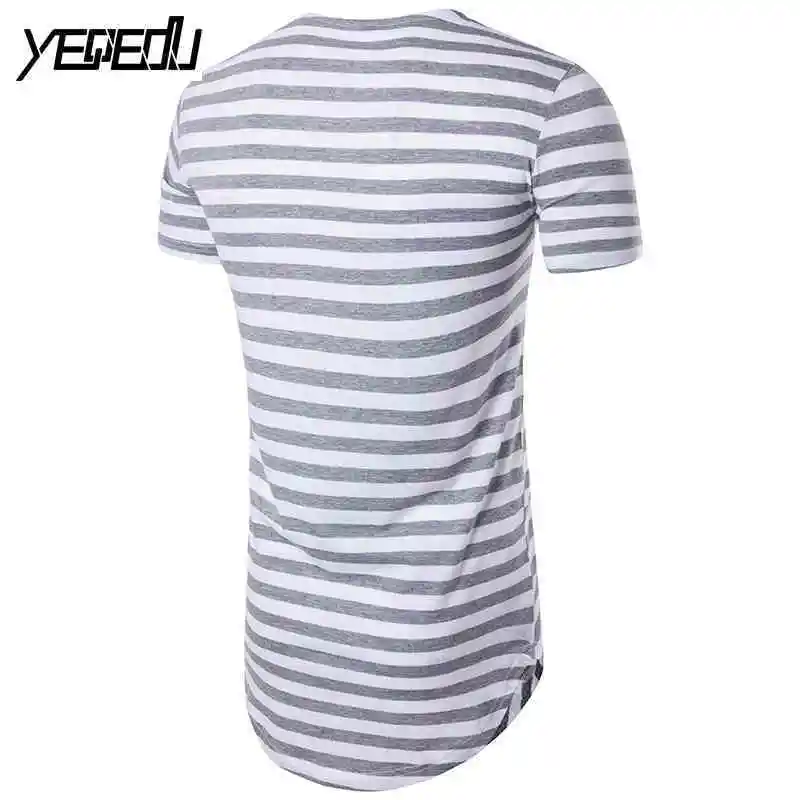 #4103 летняя полосатая футболка в стиле Харадзюку очень длинная хип-хоп Мужская