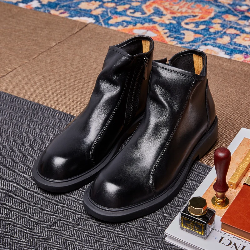 

Ботинки мужские, из натуральной кожи, на молнии, в британском ретро-стиле, ковбойские, осенне-зимние