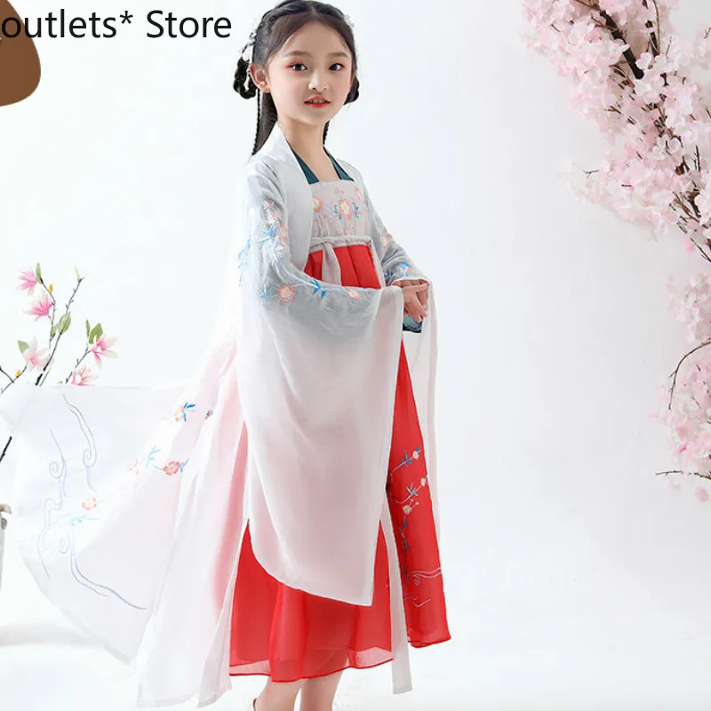 

Детская супер сказочная рубашка Hanfu в китайском стиле на весну и лето для маленьких девочек с большими рукавами Новинка стильная специальна...