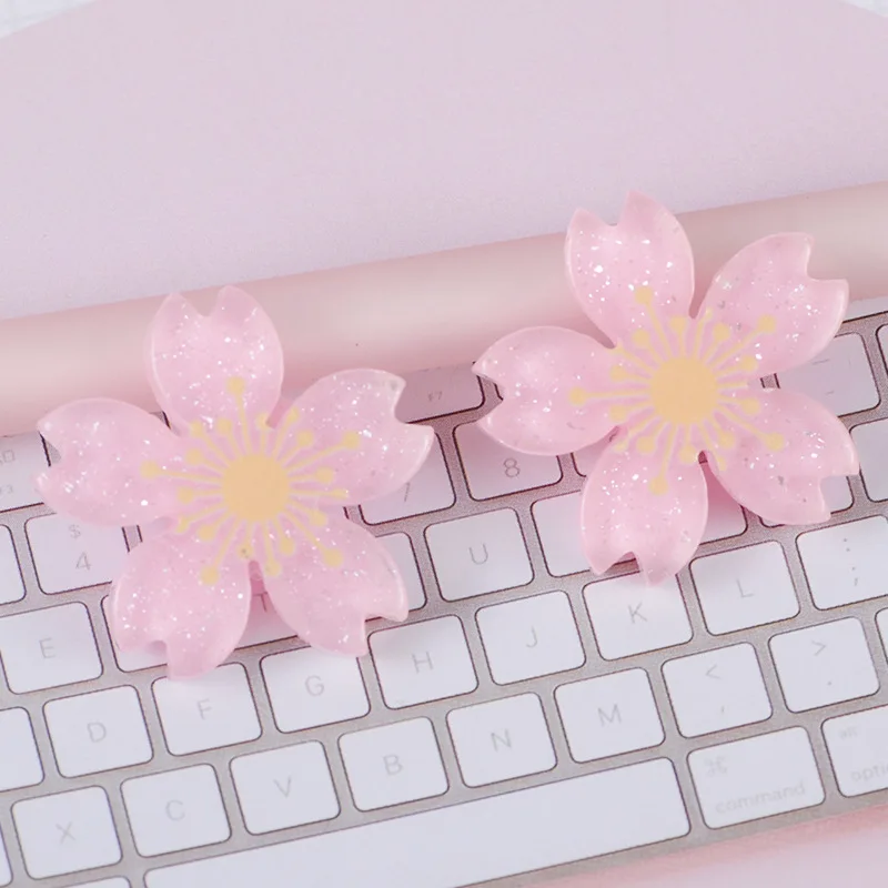 pink 10 шт. Блестящий Вишневый цветок с плоской задней частью из смолы кабошон-цветок альбом для вырезок из кабошона ремесло DIY украшения банты Декор Аксессуары - Цвет: pink
