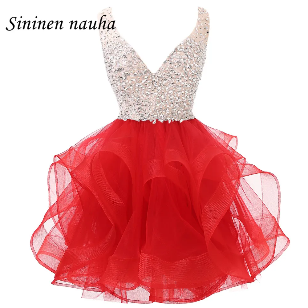 

V Neck Beaded Prom Homecoming Dresses Short for Women Junior Teens Backless Ball Gown Cocktail Dress Vestidos De Festa 407