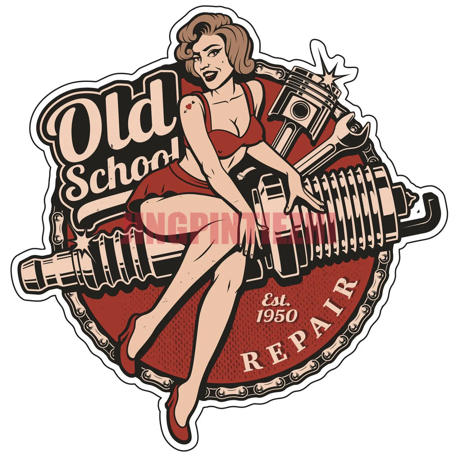 

Creative Pin Up Repair Girl Old School Sticker Bobber Cafe Racer Retro Racing Helmet Stickers