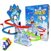 battery operated arctic fun playful penguin race set with flashing lights musical penguin slide electric climb stairs track toys