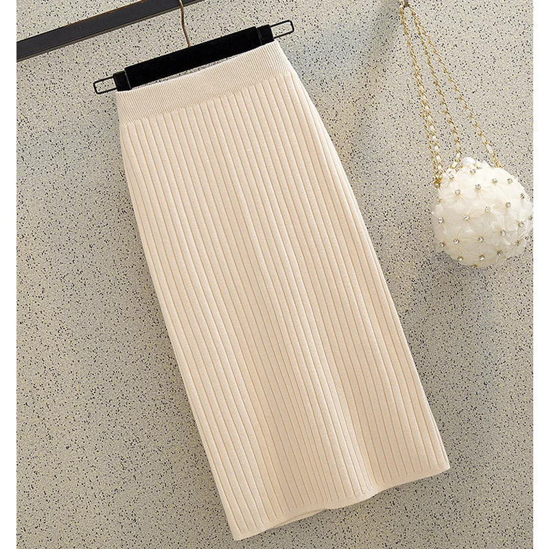 Юбка карандаш Женская трикотажная с высокой талией на осень и зиму|Женские юбки| |