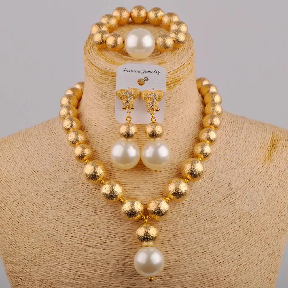 

Fashion Wedding Jewelry White Glass Pearl Ladies Necklace Nigeria Wedding African Bride Wedding Dress Accessories Set SH-74