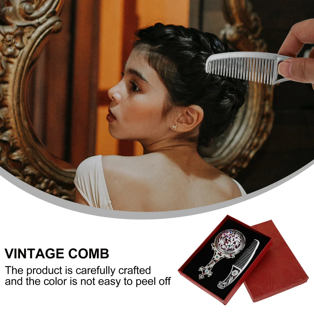 

1 Set Fashionable Makeup Mirror Handheld Retro Cosmetic Mirror with Comb