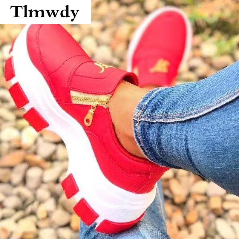 

2021 Women's Shoes Spring Fashion Women's Sports Shoes Solid Color Platform Shoes Comfortable Non-slip Zipper Women Casual Shoes