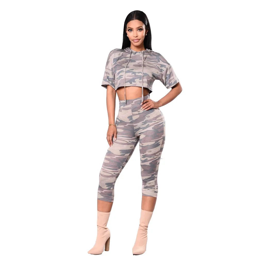 

Женский Камуфляжный костюм из двух предметов, короткий укороченный топ и брюки до щиколотки