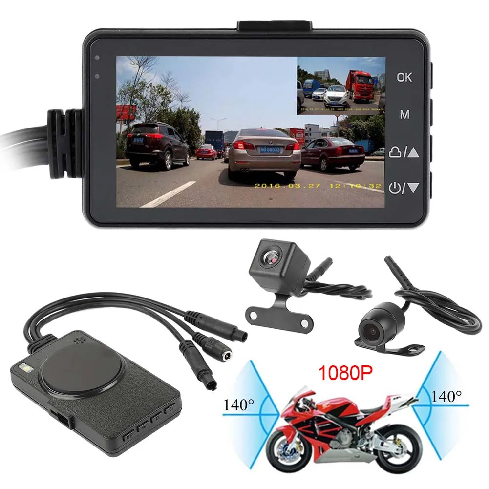 Автомобильный видеорегистратор 3 дюйма 140 градусов HD 1080P для мотоцикла