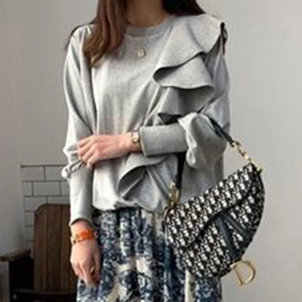 Женская футболка Осенняя дизайнерская шикарная с длинным рукавом Офисная