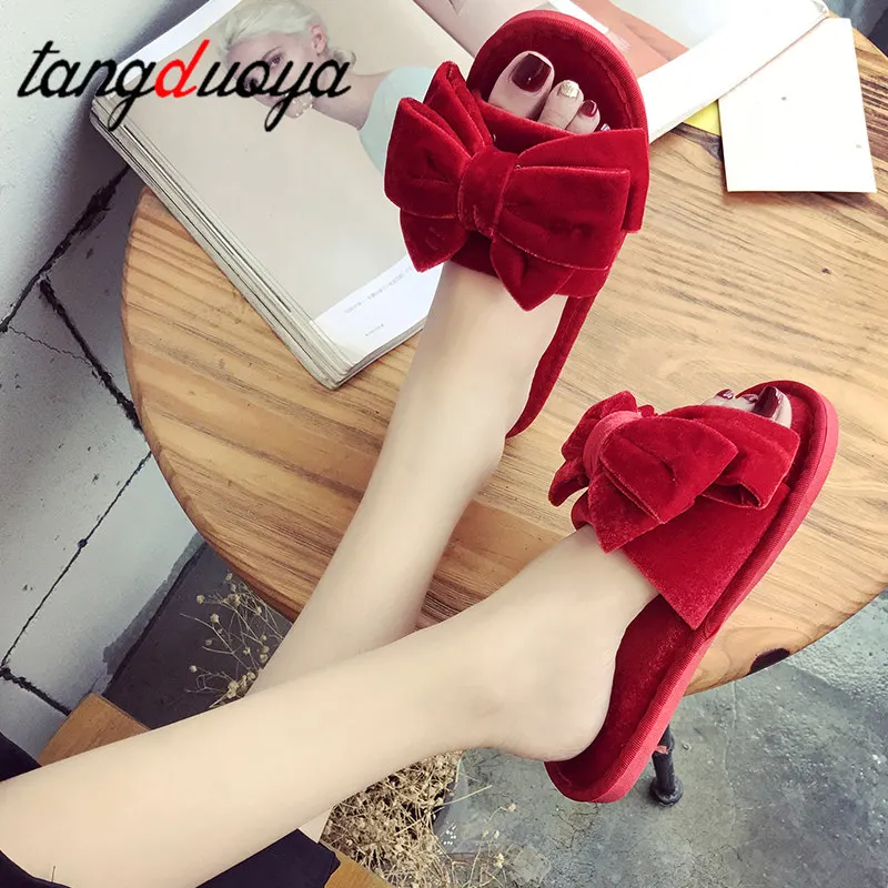 2019 милые домашние зимние меховые мягкие тапочки с бантиком бабочкой Женская