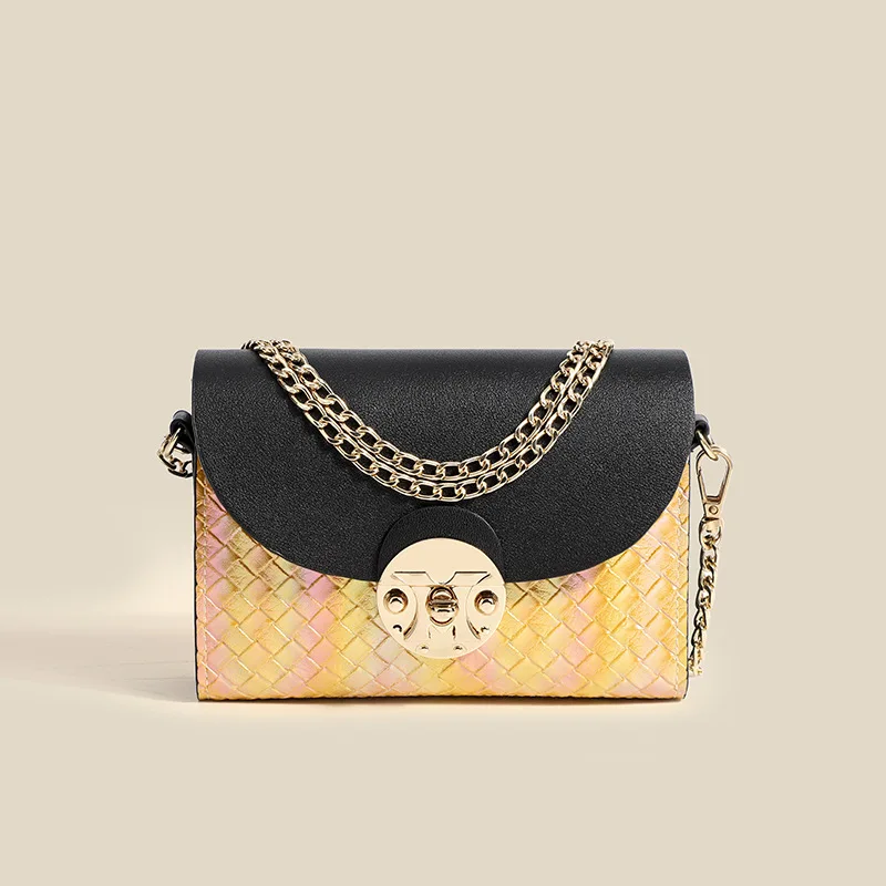 Women Bag Casual Travel Handbag With Silk Scarf Ladies Chain shoulder Messenger Bag Fashion Woven Pattern Leather Crossbody Bag