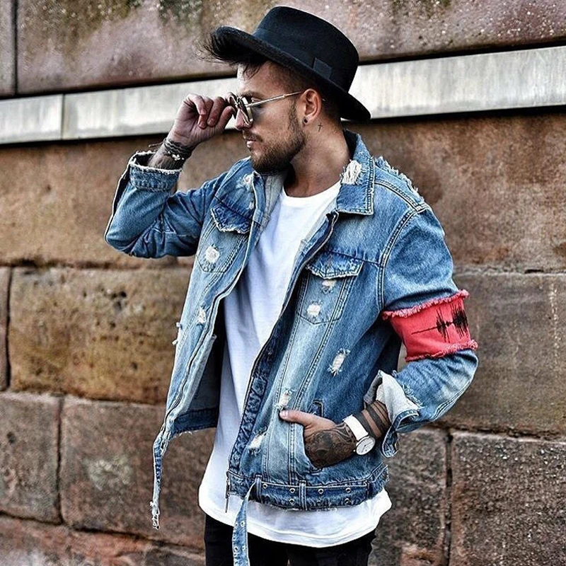 Men's Jean Jackets Streetwear Hip Hop Bomber Jacket Denim Men Brand Ripped Casual Fashion Coat | Мужская одежда