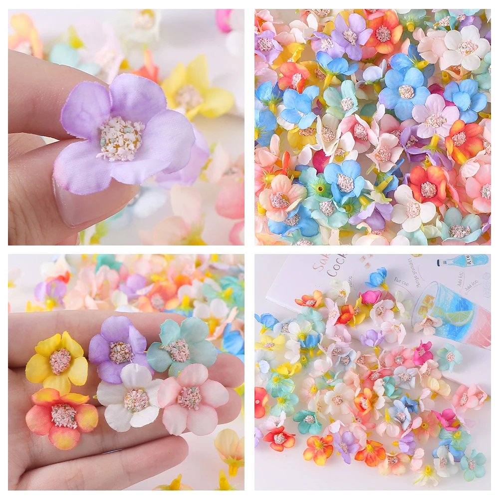 50-100pcs 2cm Mini Daisy Flower Head Multicolor Silk Artificial For Party Wedding Home Decoration DIY Garland Headdress - купить по