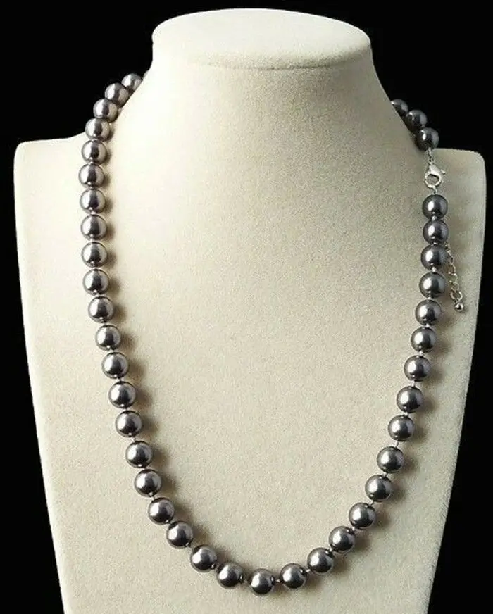 

Длинные 25 дюймов 8 мм темно-серые жемчужные круглые бусины ожерелье AAA