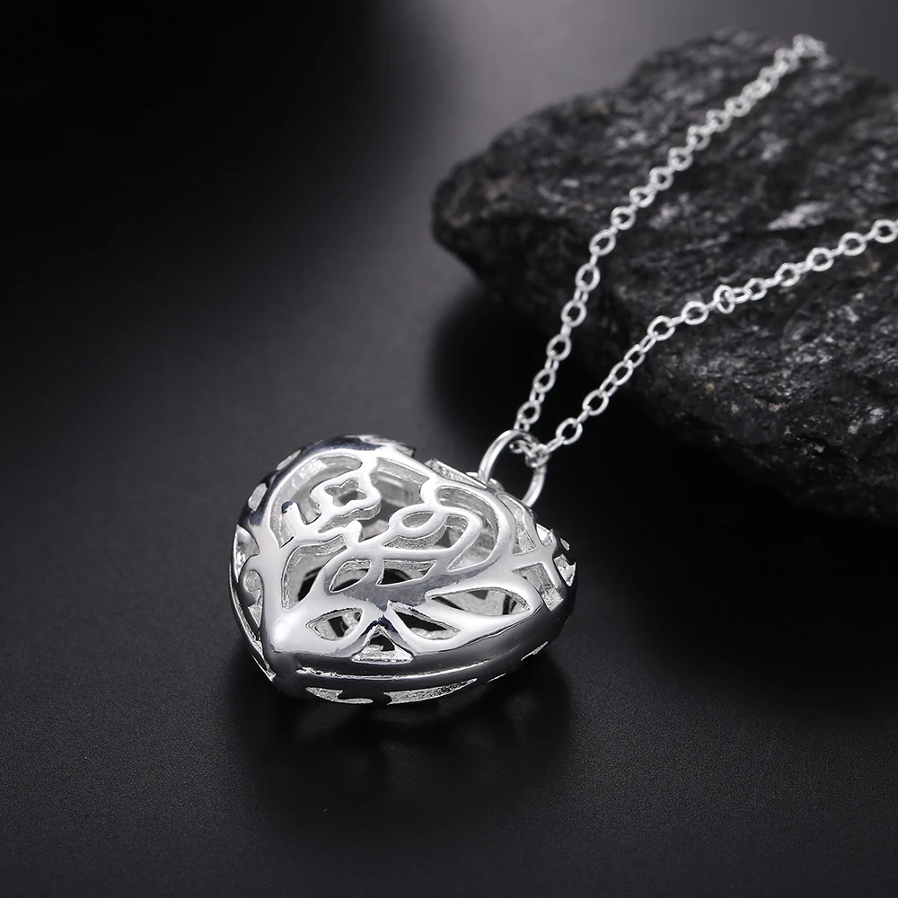 hot beautiful 925 stamp silver romantic heart pendant necklace for women fashion brands party wedding jewelry gifts free global shipping