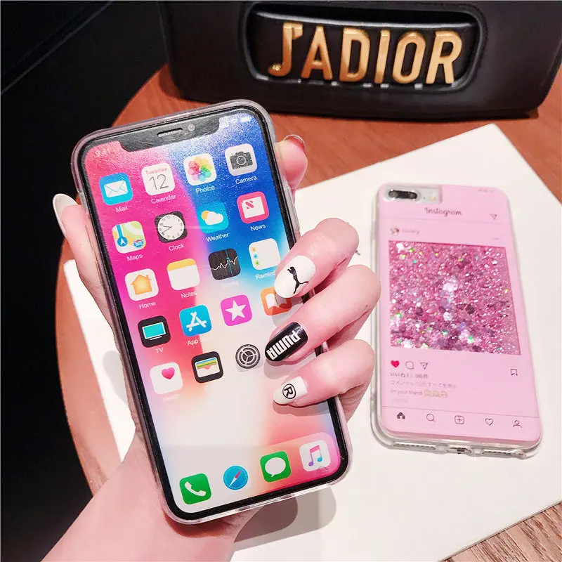 Чехол для Samsung S20 Ultra S10 S9 S8 Plus Note 10 9 8 чехол с сыпучим песком Instagram iPhone 11 Pro блестящий