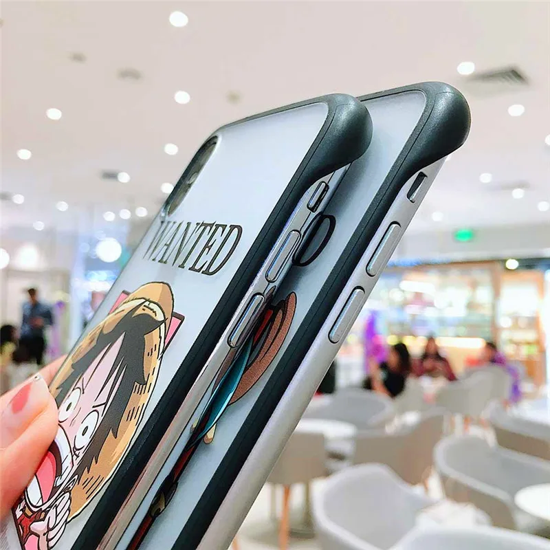 One Piece Monkey D Luffy Frameless Case for iPhone X Transparent Coque 7 8 plus XR Xs MAX pc+tpu case |