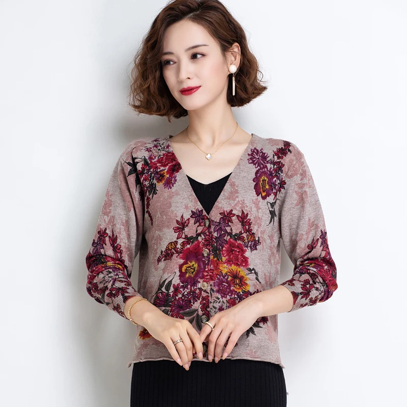 Модная женская обувь с принтом Пальто свитер Осенняя элегантная цветочным