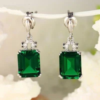 2021 luxury silver plated green zircon dangle earrings for women trendy female drop jewelry wedding accessories birthstone gifts