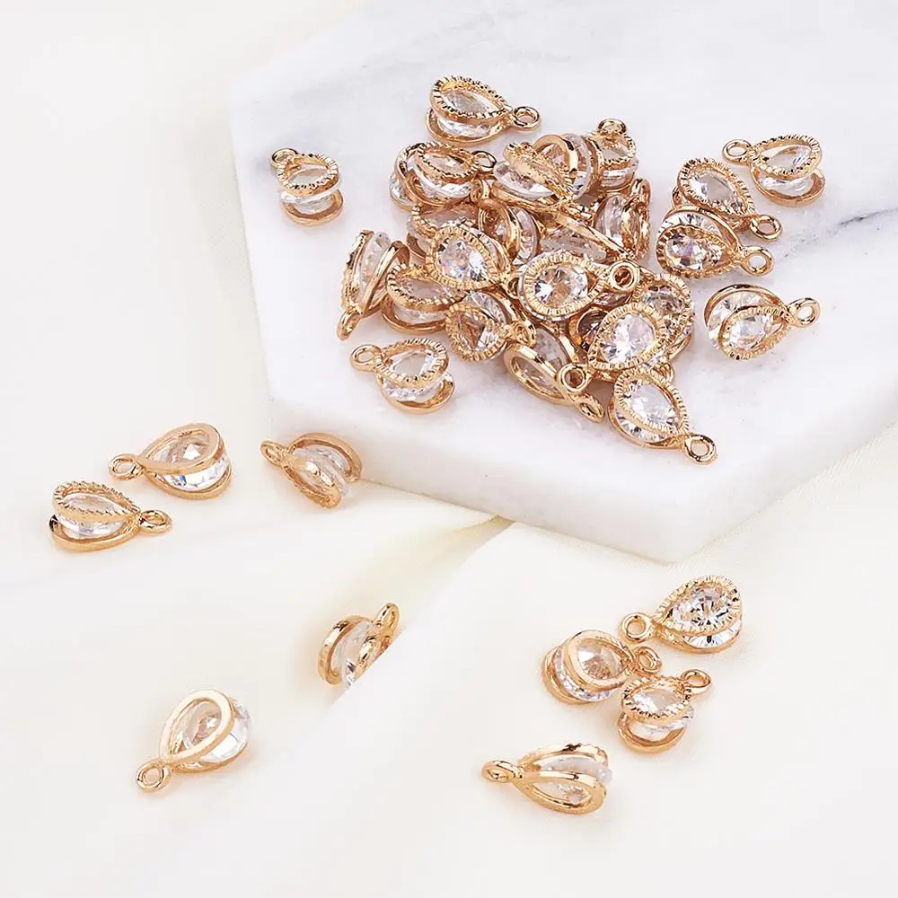 100pcs Alloy Charms Drop Pendants with Cubic Zirconia for DIY Women Fashion Jewelry Making Dangle Earrings Bracelet 13x8x6mm | Украшения и
