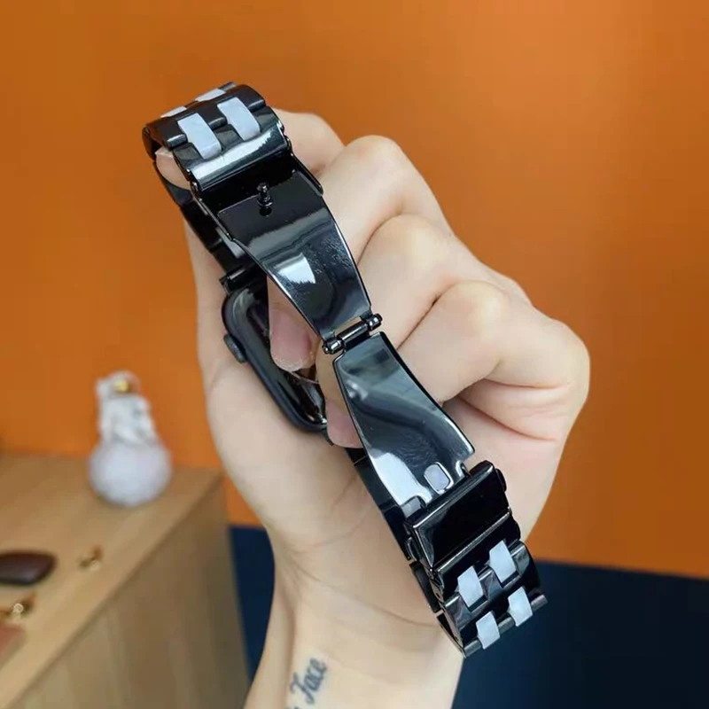 

Luxury Resin Strap For Apple Watch Band 40mm 44mm 38 42mm For iWatch Series 6 5 4 3 SE Bracelet Stainless Steel Resin Strap