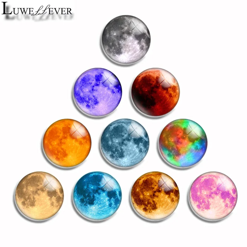 

10mm 12mm 14mm 16mm 20mm 25mm 494 Moon Mix Round Glass Cabochon Jewelry Finding 18mm Snap Button Charm Bracelet