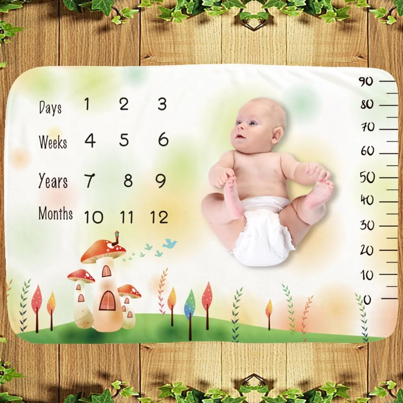 

Baby Monthly Record Growth Milestone Blanket Newborn Soft Flannel Swaddle Wrap Q1FE