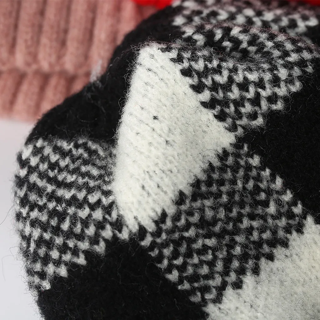 Женская зимняя шапка плюс бархатная Толстая клетчатая вязаная теплая для