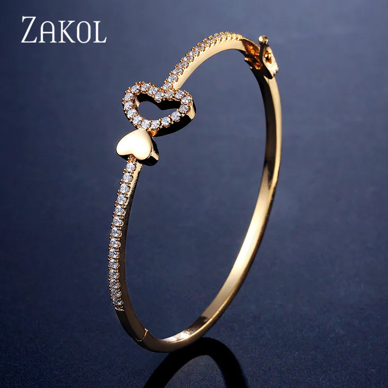 ZAKOL Романтический кубический цирконий Любовь Сердце милый браслет невесты