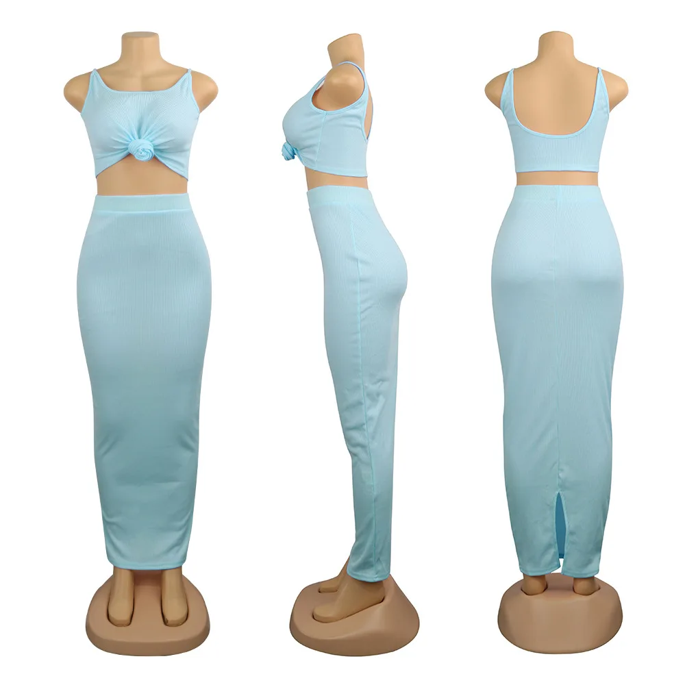 

Women Sexy Stretch Suit Slim Fit Solid Color Sling Halter Two-piece Nightclub Suit European and American Women's Clothing