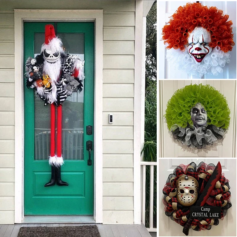 

Halloween Horrible Face Cover Wreath Creative Horror Atmosphere Layout Props Festival Party Decor part