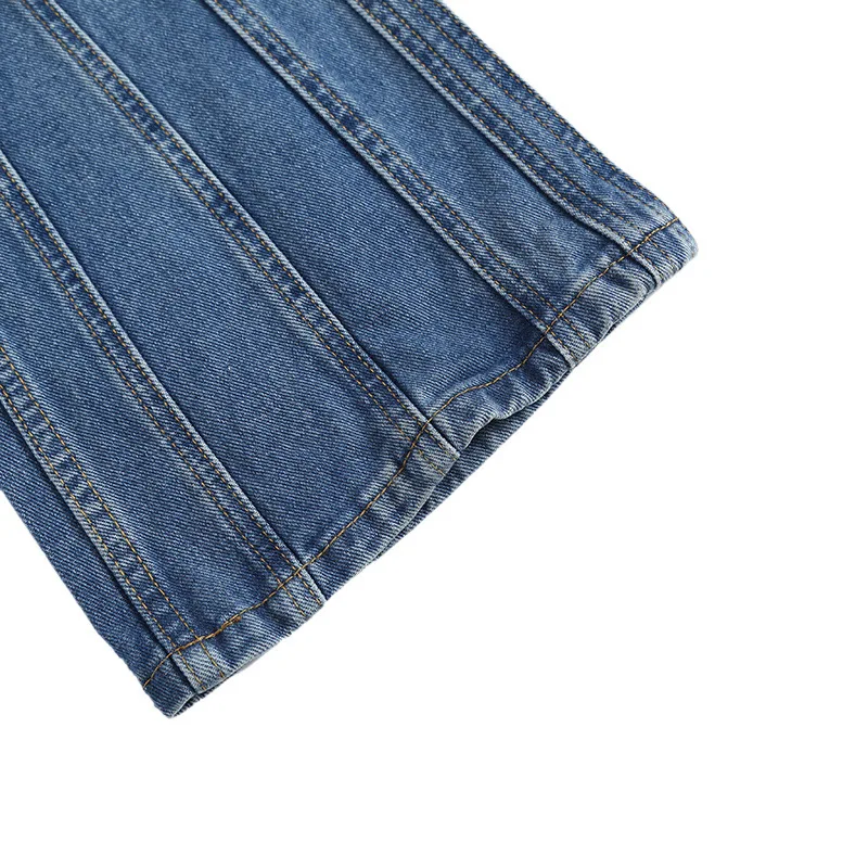 

Crimped Oblique Placket Zipper Fly Women Jeans Vintage High Waist Hip Patchwork Flare Denim Pants 2021 Spring Chic Vaqueros