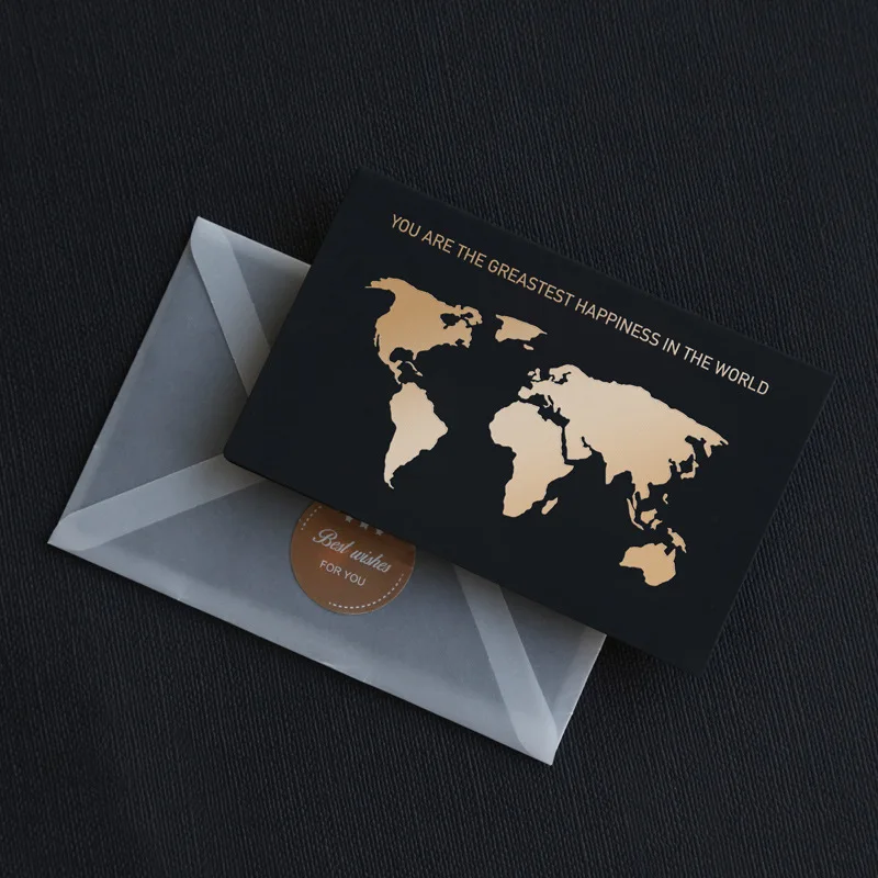 

6 Set Black Greeting Card Business Message Card Invitations Postcard Bronzing Blank Writeable Thank Card with Envelope Sticker