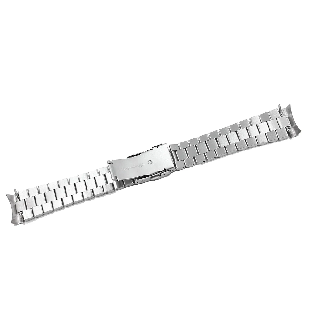 Rolamy 20 22mm TOP Quality Silver Hollow Curved End Solid Links Replacement Watch Band Bracelet Double Push Clasp For Seiko