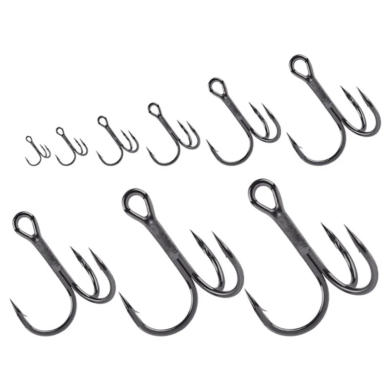 

60pcs Fishing Hooks High Steel Carbon Treble Fishing Hook Round Folded Saltwater Bass 1/0# 1# 6# 8# 10# 12# 14# Tackle Tools