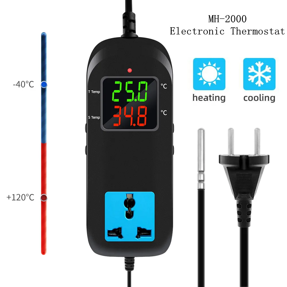 

MH-2000 Electronic Thermostat AC 90V~ 250V Digital LED Display Intelligent Socket Breeding Temperature Controller Thermocouple