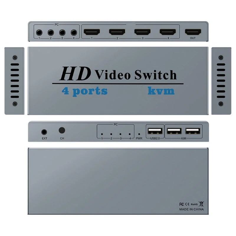 

R58A 1 Set Iron Material Video Switcher USB Sharing Switch Four in One Out for Computer Keyboard and Printer 4K Video Switchs