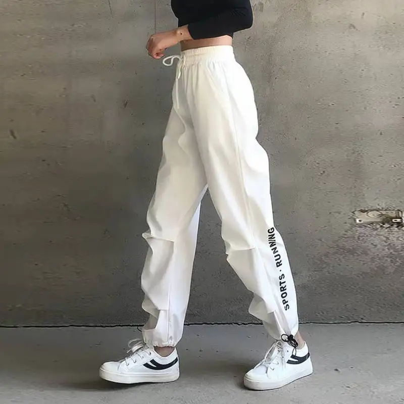 

Casual Women Loose Vintage High Waist Pants Street Clothes Punk White Sports Pants Solid Color Slim Fashion Hip Hop Female Pants