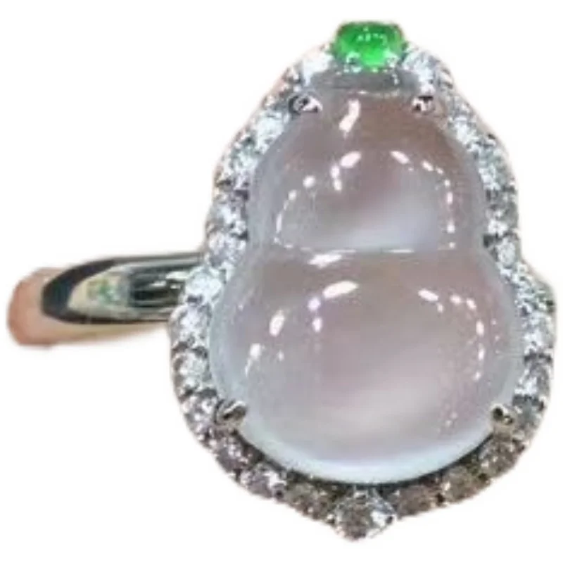 

With Good Luck Fu Lu Chalcedony High Ice Transparent Gourd Ring S925 Sterling Silver Inlaid Diamond Exquisite Temperament Ring