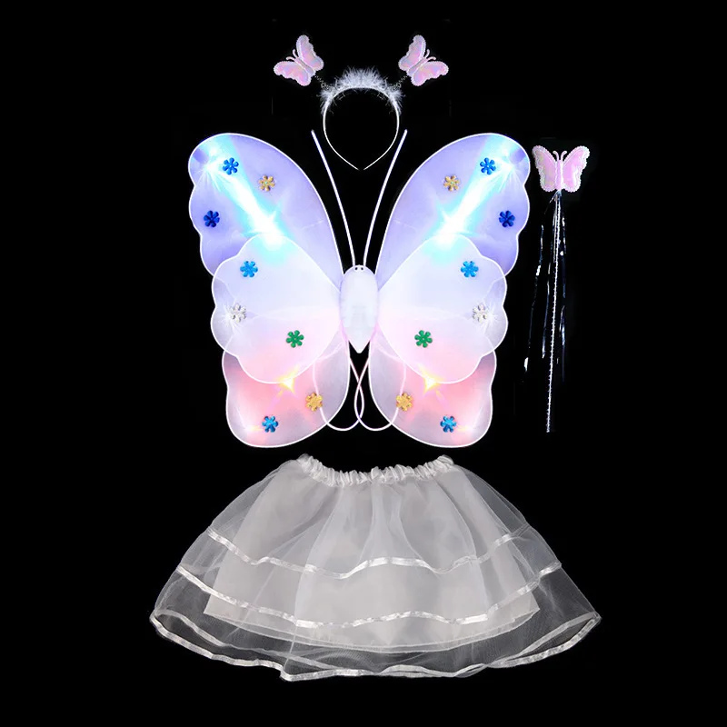 Hot Princess Blinking LED Butterfly Wing Headband Fairy Wands Skirt Kids Girls Performance Props Halloween Glow Party Supplies | Дом и сад