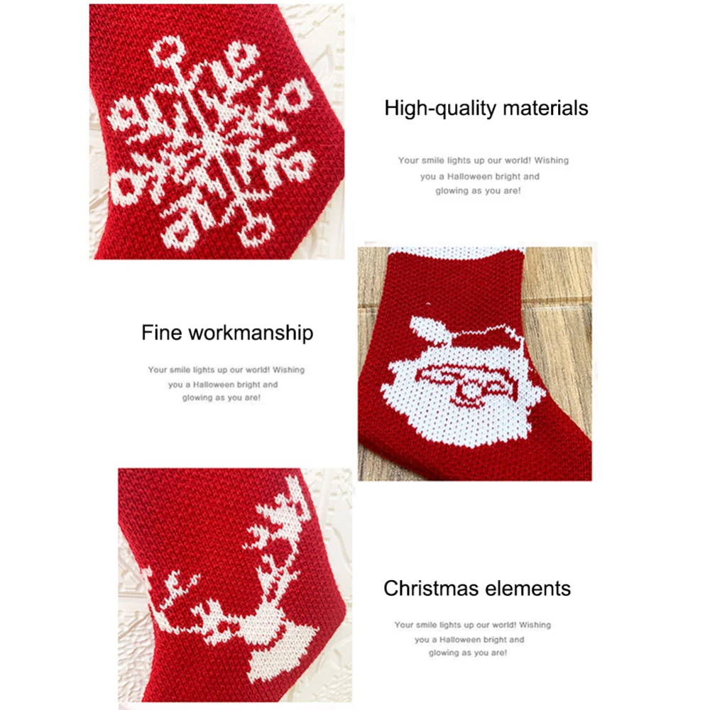 

6pcs Knitted Christmas Stockings Candy Gift Storage Bags With Hanging Rope Santa Claus Snowman Elk Socks For New Year Christmas