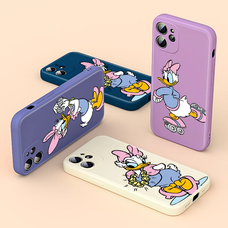 

Liquid Silicone Soft Cover Cute Disney Daisy Duck For Apple iPhone 13 12 mini 11 8 7 6 XS XR SE 2020 Pro Max Plus Phone Case
