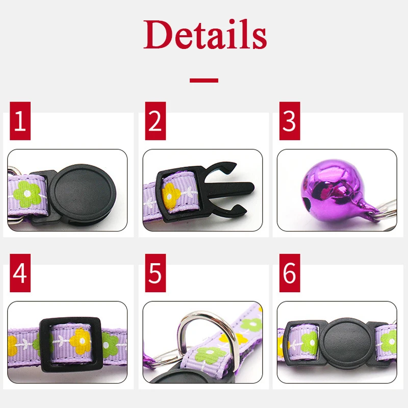 

1PC Pet Collar Adjustable Pet Neck Strap Cartoon Sweet Flower Printing Custom Dog Collar With Bell For Small Medium Dogs