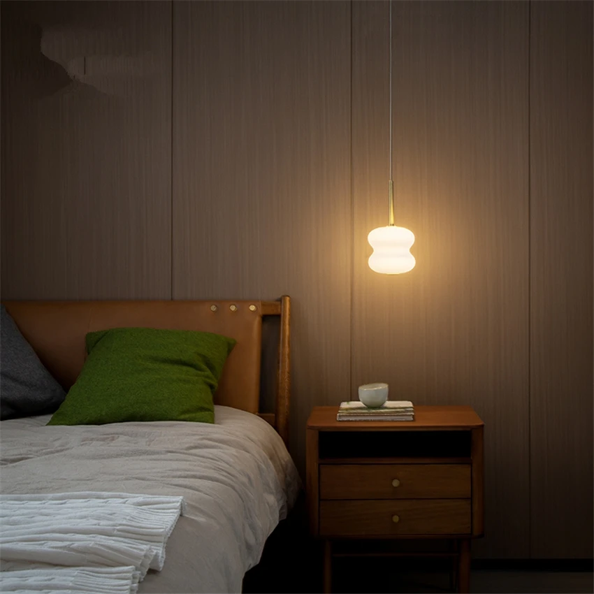 

Nordic White Glass Luxury Pendant Lights Bedroom Bedside Hanging Pendant Lamp Dining Room Bar Art Deco Study Room Bathroom Light