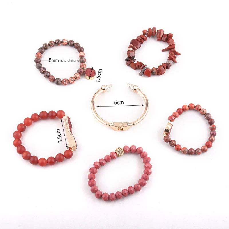 

RH Fashion Bohemian Jewelry Accessory Beaded Bracelet 6pc Bangle & Bracelets Sets by Natural Stone And Crystal Women Boho Gift